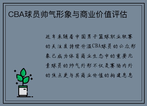 CBA球员帅气形象与商业价值评估