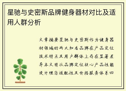 星驰与史密斯品牌健身器材对比及适用人群分析